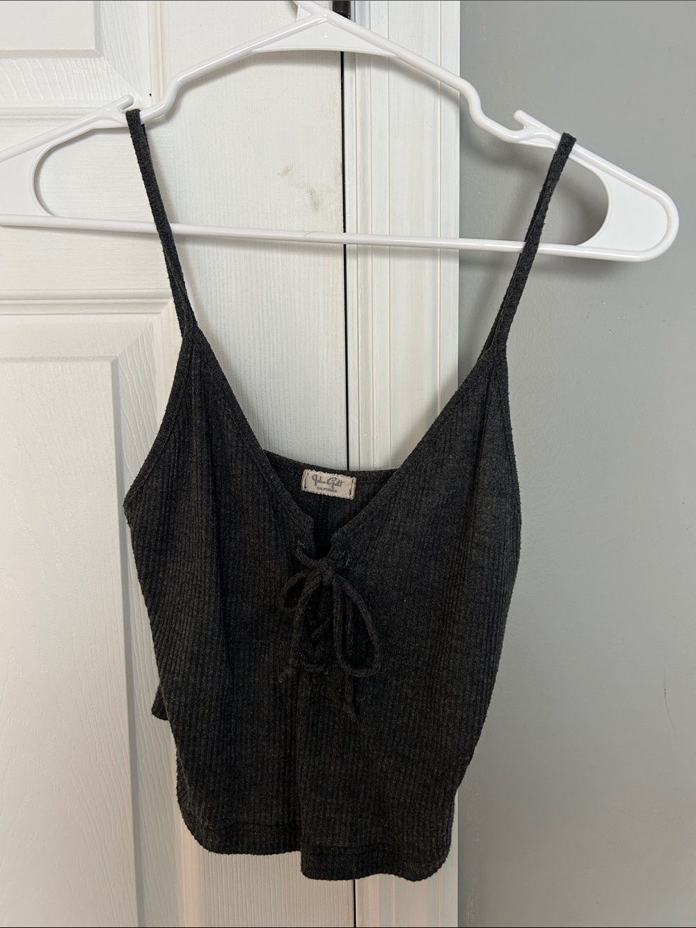 Brandy Melville Charcoal Ribbed Lace-Up Camisole